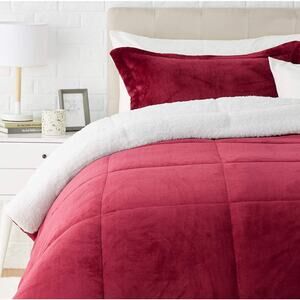 Ultra-Soft Micromink Sherpa Comforter Bed Set - Burgundy, Twin NWT